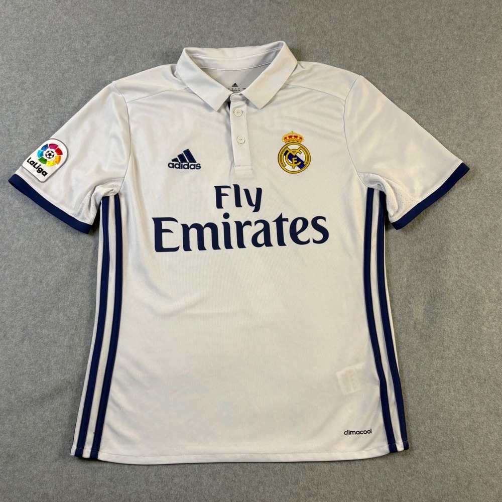 Adidas Real Madrid Home Jersey Youth Large White Blue Soccer Shirt Fly Emirate